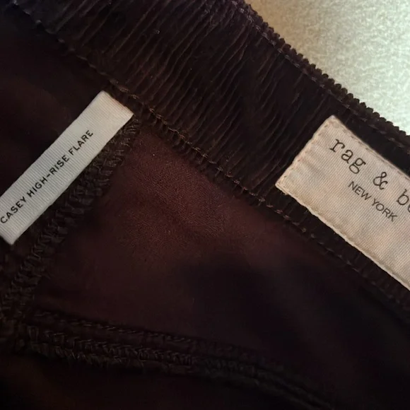 RAG & BONE Casey Corduroy High Rise Flare Jeans in Burgundy - Size 27 - Picture 8 of 16